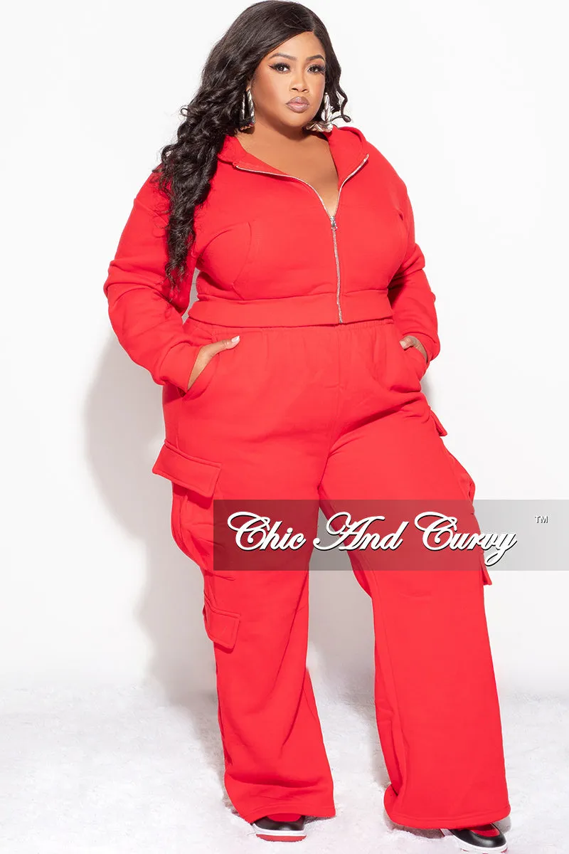 HeatRegulating Smart Utility Final Sale Plus Size 2pc Zip-Up Hooded Top and Cargo Sweatpants in Red
