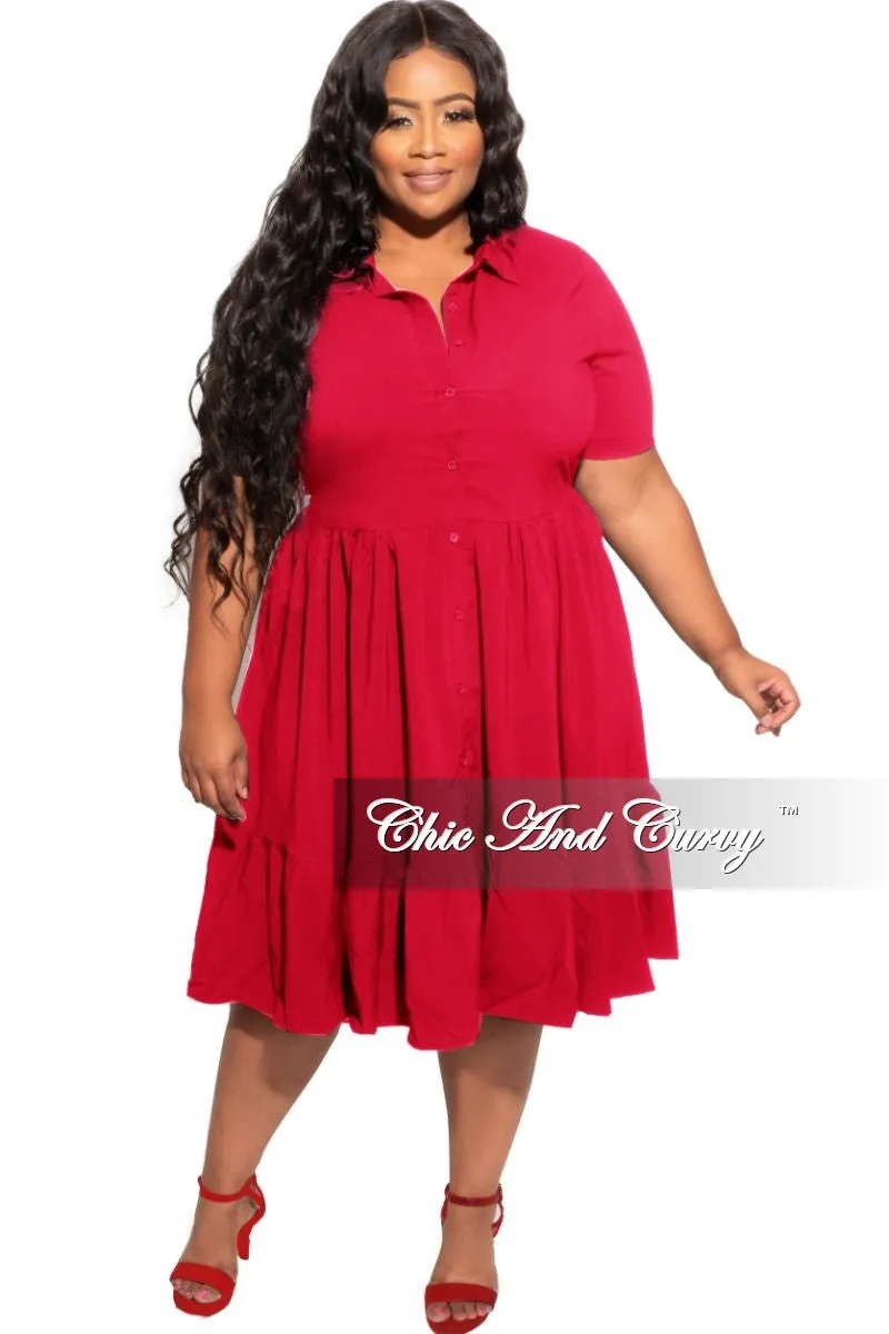 Final Sale Plus Size 3 Layer Bottom Dress in Red All-Day Wear Double Layered Hem
