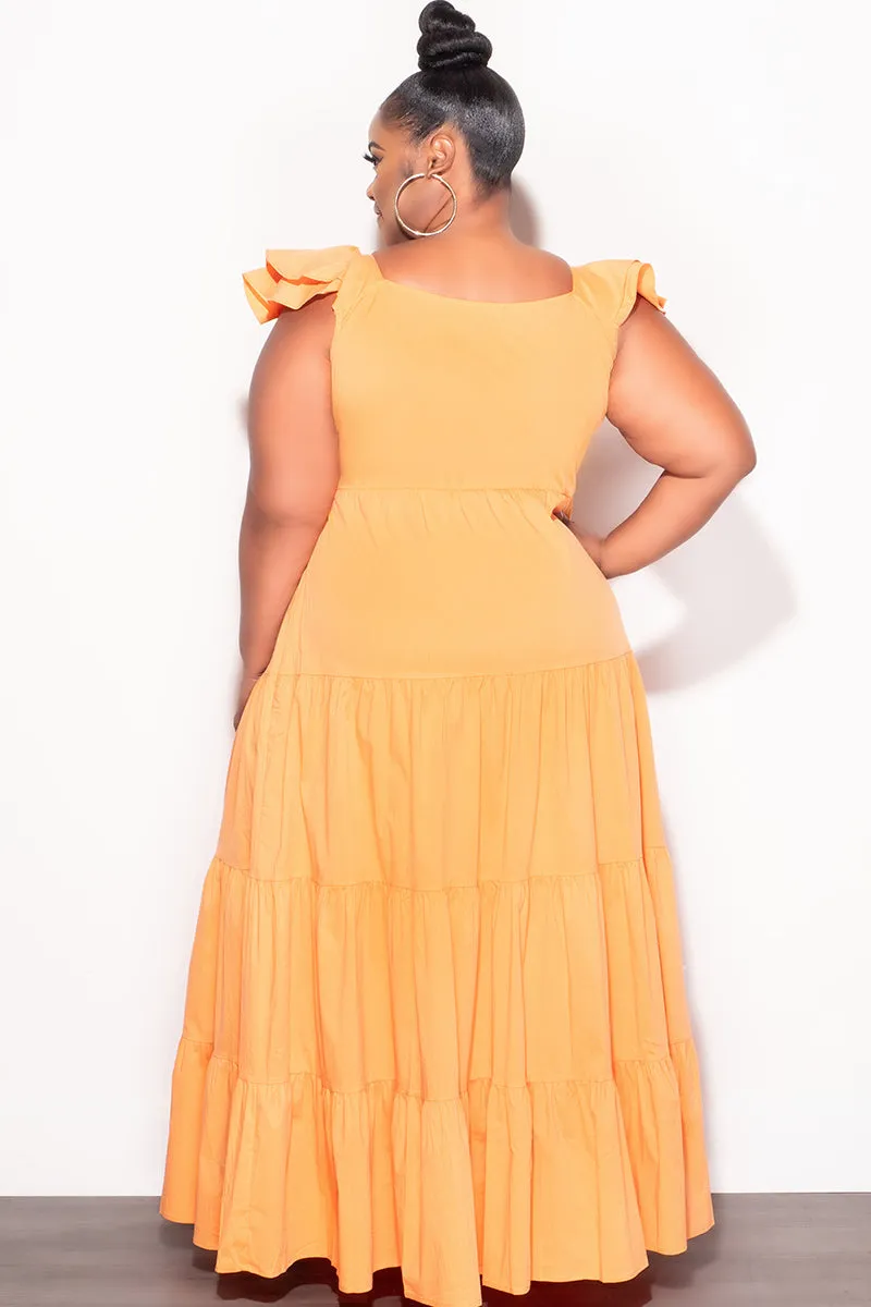 Quick Cool Stretch Panel Final Sale Plus Size 3 Layered Maxi Dress in Apricot