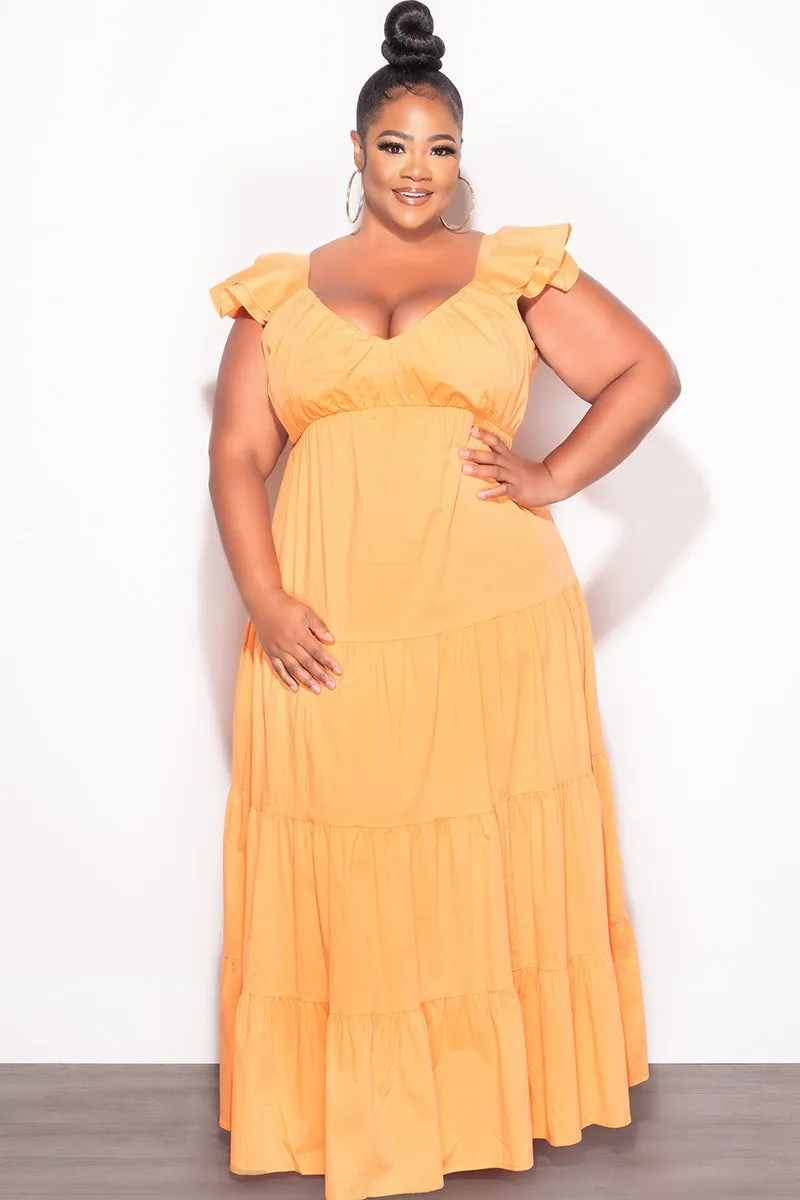 Stretch Motion Final Sale Plus Size 3 Layered Maxi Dress in Apricot