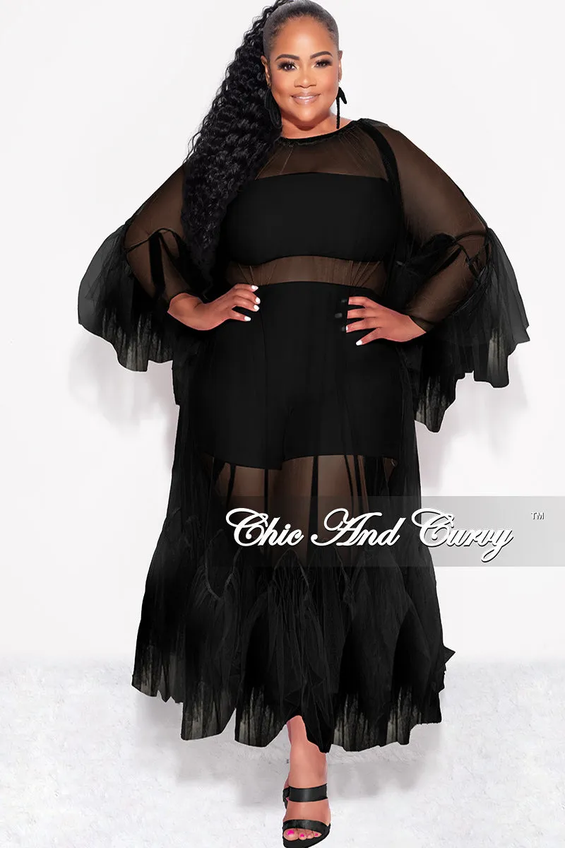 Active Utility Final Sale Plus Size 3pc Tube Top, Shorts and Sheer Tulle Dress in Black