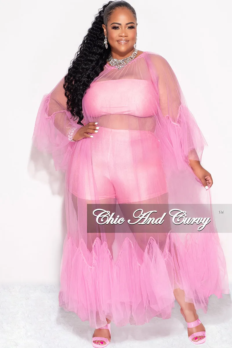 Core Essential Final Sale Plus Size 3pc Tube Top, Shorts and Sheer Tulle Dress in Pink