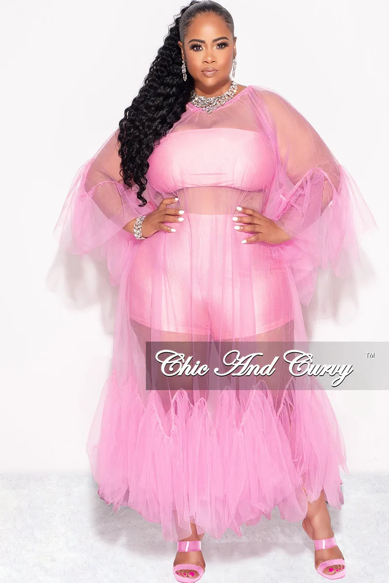 Movement Ease Office Friendly Final Sale Plus Size 3pc Tube Top, Shorts and Sheer Tulle Dress in Pink