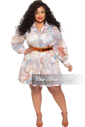 Chill Style Anti Static Fabric Final Sale Plus Size Babydoll Dress Floral Print with Camel Belt