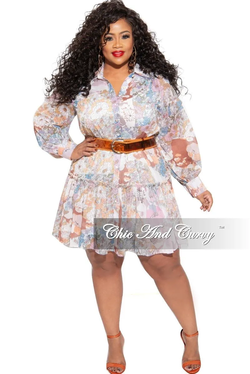 Chill Style Anti Static Fabric Final Sale Plus Size Babydoll Dress Floral Print with Camel Belt
