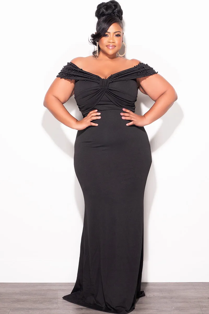 Final Sale Plus Size Beaded Gown in Black Urban Ready
