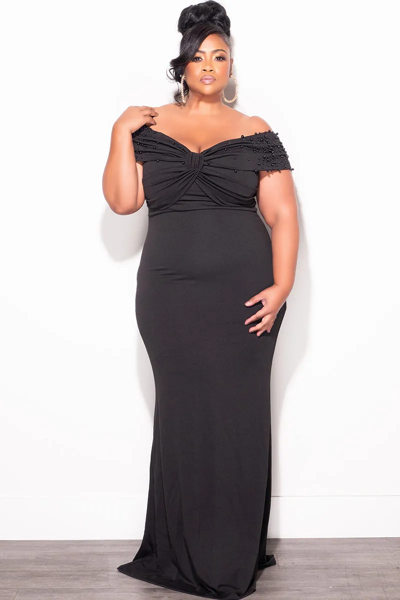 Fashionable Waist Perfectly Relaxed Final Sale Plus Size Beaded Gown in Black