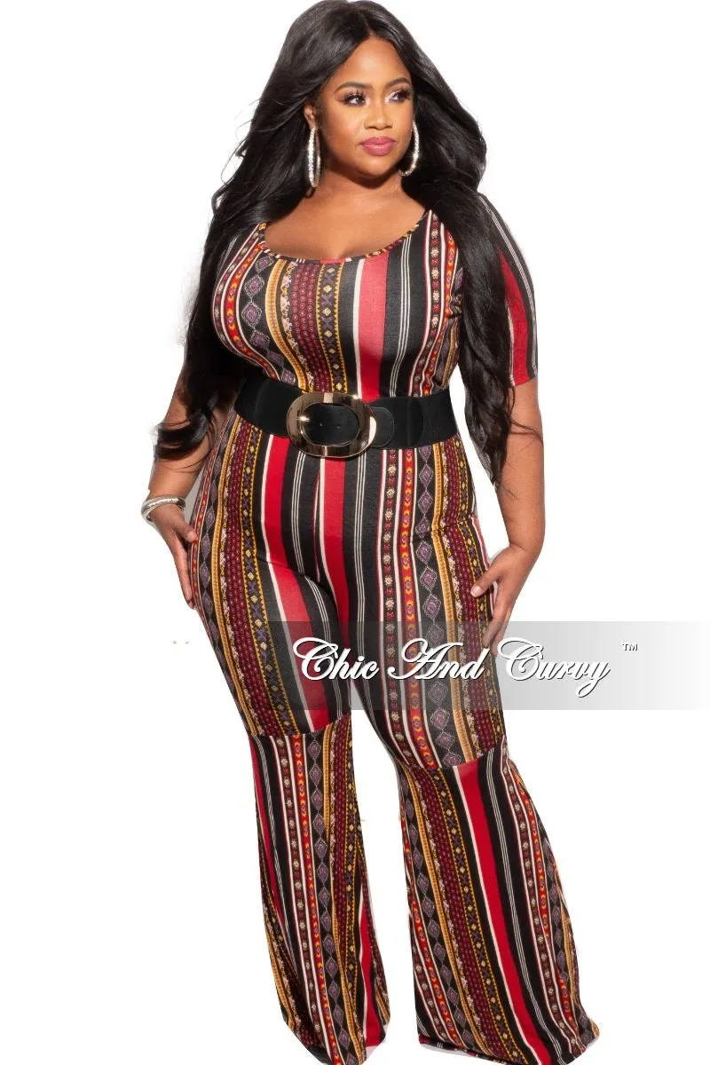 Final Sale Plus Size Bell Bottom Jumpsuit in Multicolor Stripe Easy Travel High Quality Material