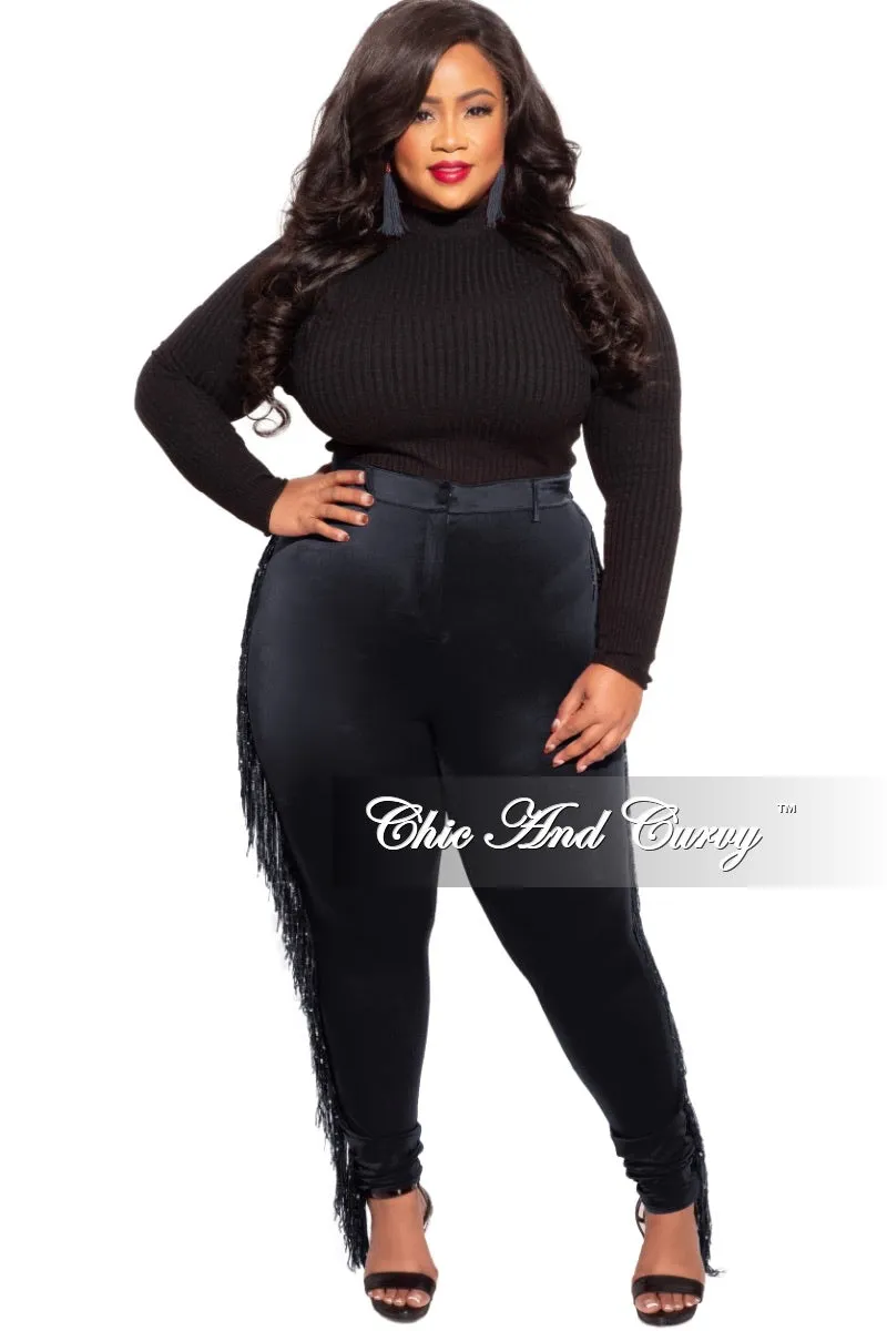 Practical Look Final Sale Plus Size Black High Waist Pants with Iridescent Sequin Fringe Trim