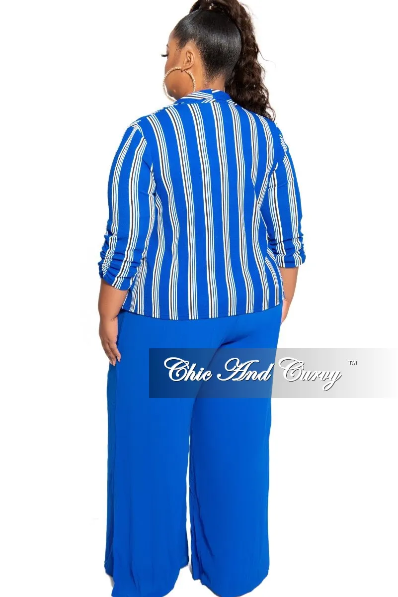 Final Sale Plus Size Blazer in Royal Blue White and Black Stripe Print Utility Style