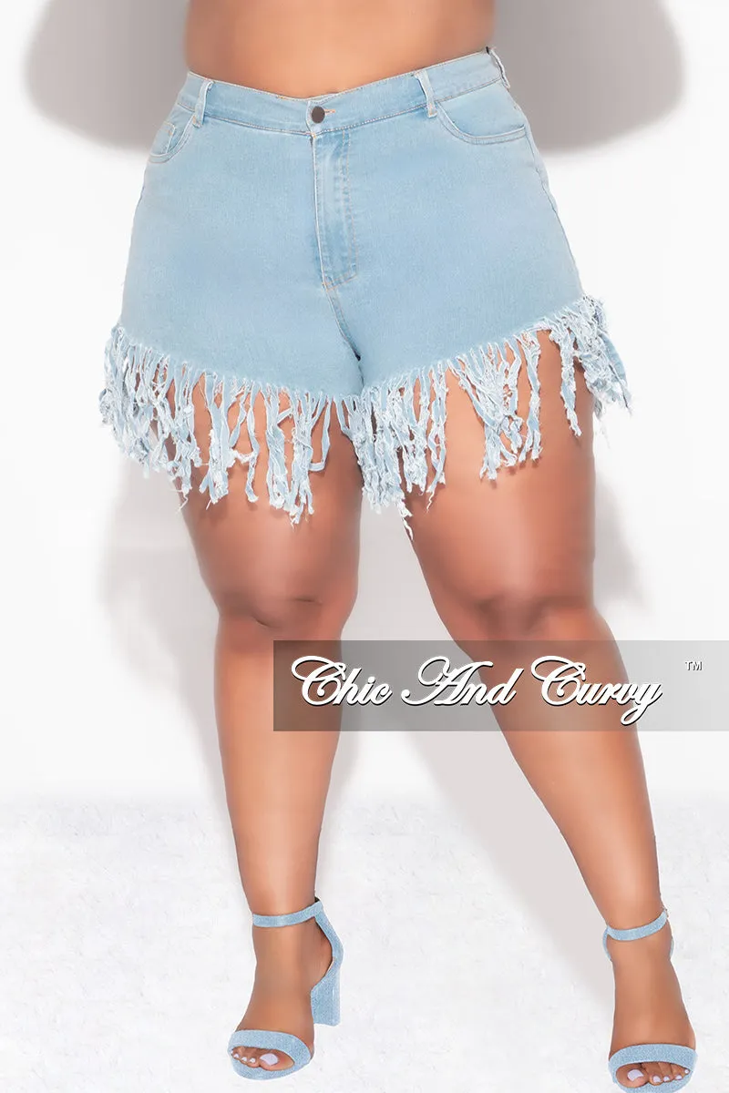 Quick Comfort Design Final Sale Plus Size Blue Denim Fringe Shorts