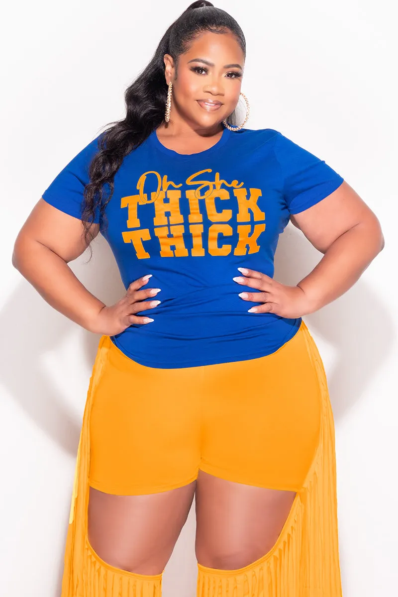 Premium Look Casual Comfort Look Final Sale Plus Size Blue Fitted T-Shirt Oh She Thick Thick in Mustard (To match the pants)