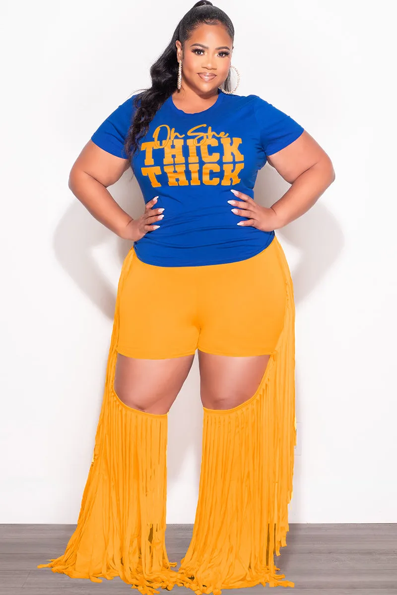 Final Sale Plus Size Blue Fitted T-Shirt Oh She Thick Thick in Mustard (To match the pants) Comfy Texture