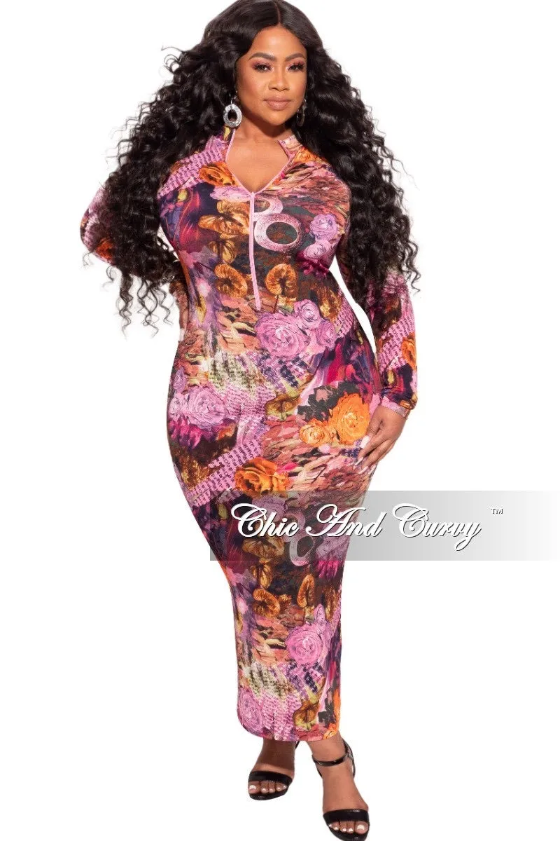 Final Sale Plus Size Bodycon Dress in Fuchsia Multi-Color Print No Sagging sporty wear
