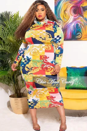 Final Sale Plus Size Bodycon Dress in Multi-Color Block Print Layering Essential Breathable Layer