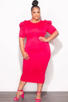 ExpandableSidePanels Water resistant coating Final Sale Plus Size Bodycon Dress with Puffy Sleeves Fuchsia