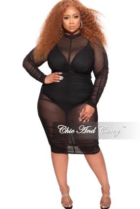 Final Sale Plus Size BodyCon Dress/Coverup with Ruched Sides in  Black Anti Pilling Surface