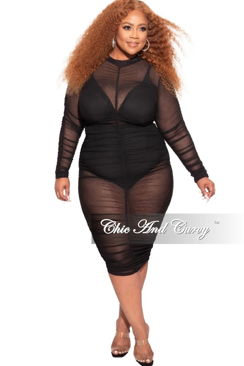AntiSlipWaistband Easy Flex Design Final Sale Plus Size BodyCon Dress/Coverup with Ruched Sides in  Black