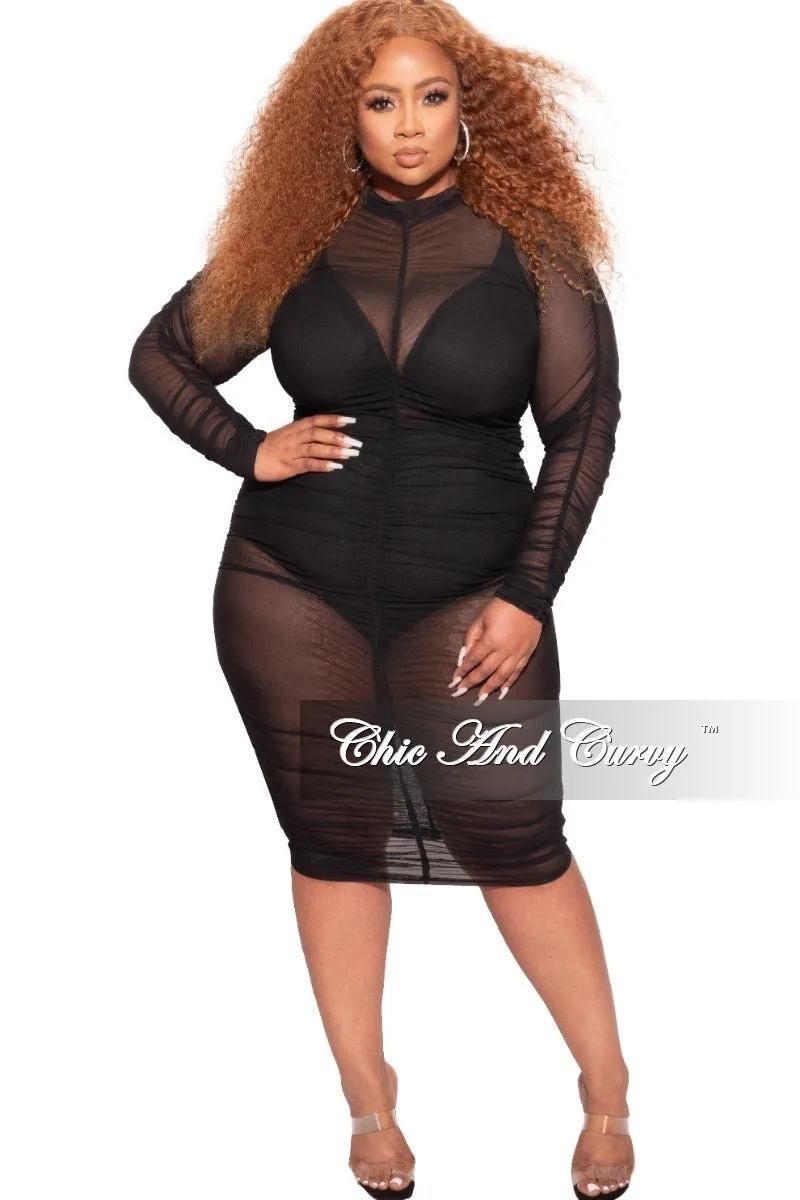Final Sale Plus Size BodyCon Dress/Coverup with Ruched Sides in  Black Anti Pilling Surface