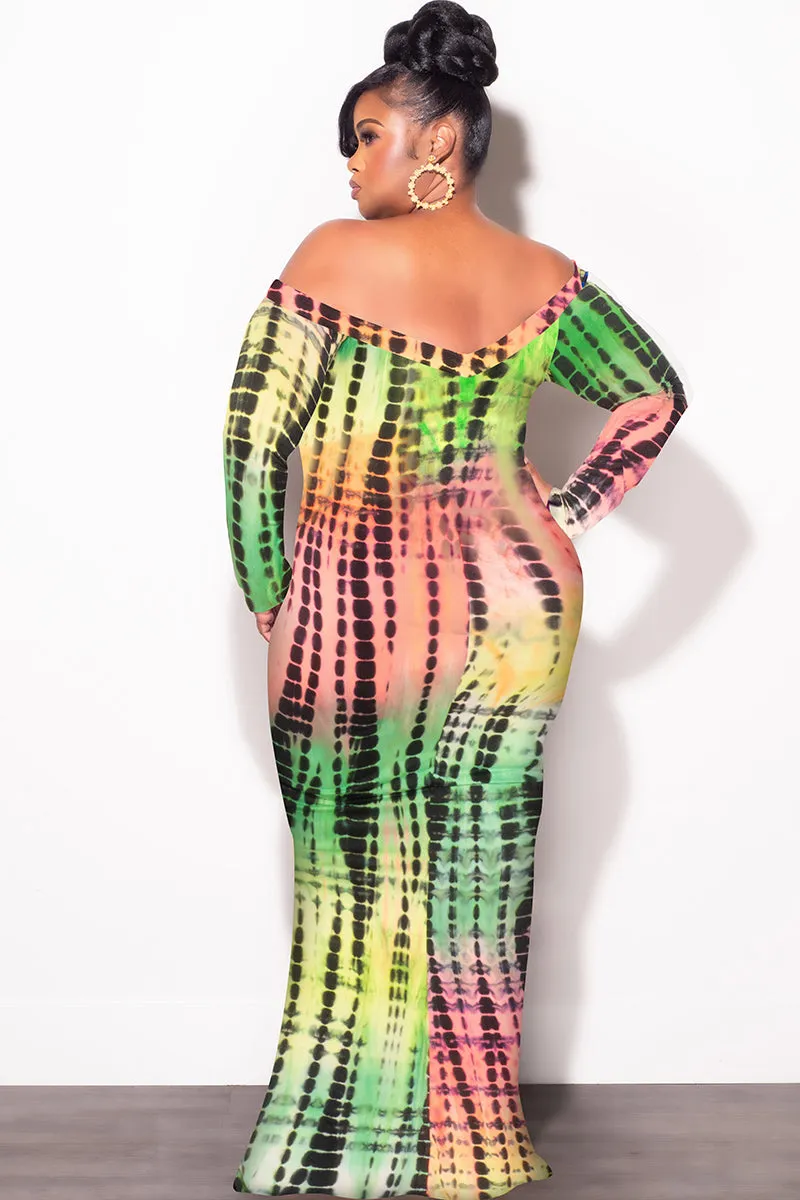 Final Sale Plus Size Bodycon Maxi Dress in Green Tie Dye Print Customizable length