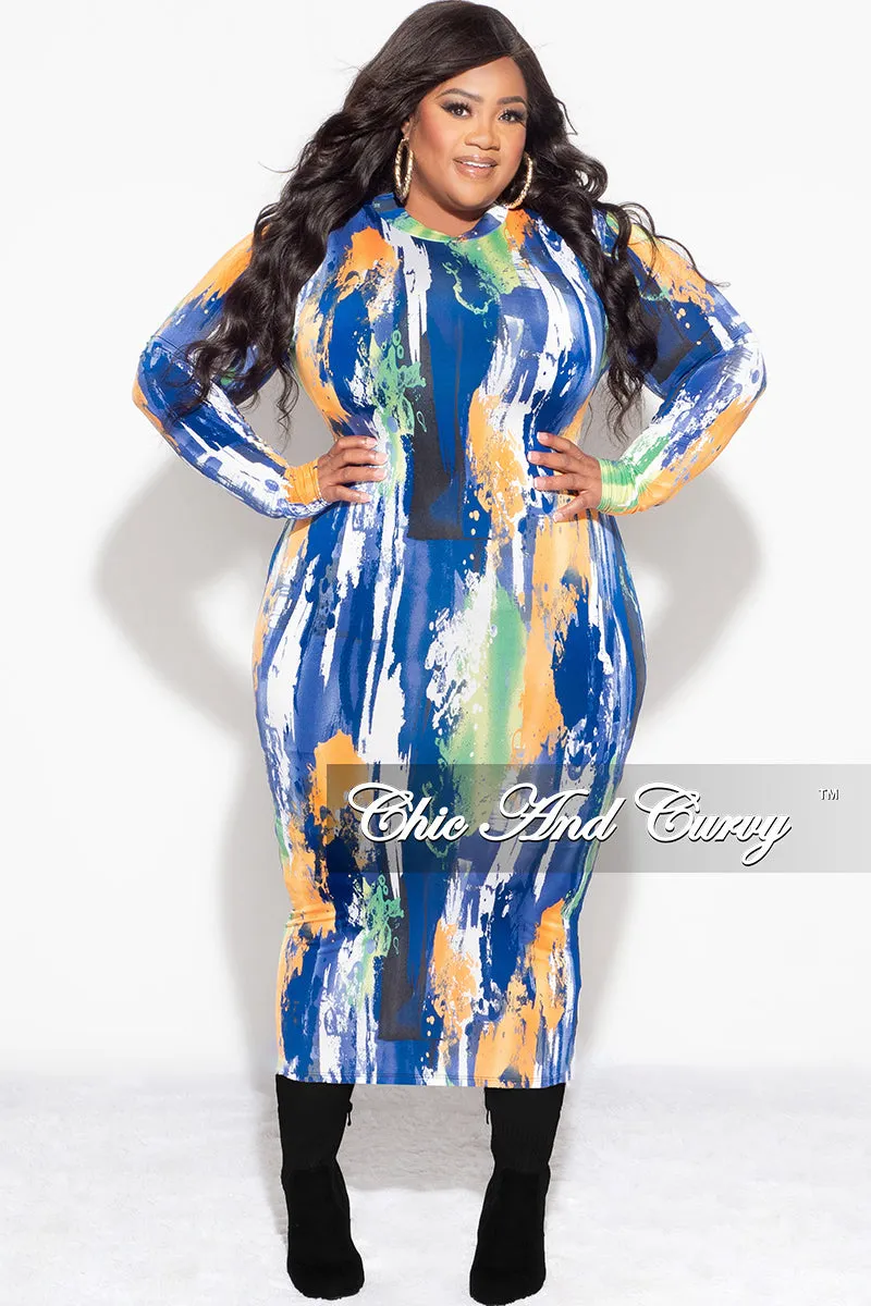 Long Wear Final Sale Plus Size BodyCon Midi Dress in Multi Color Print