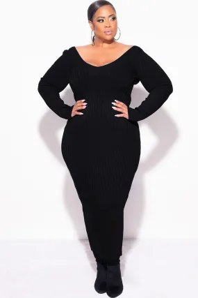 Urban Ready Final Sale Plus Size BodyCon Ribbed Knit Dress in Black