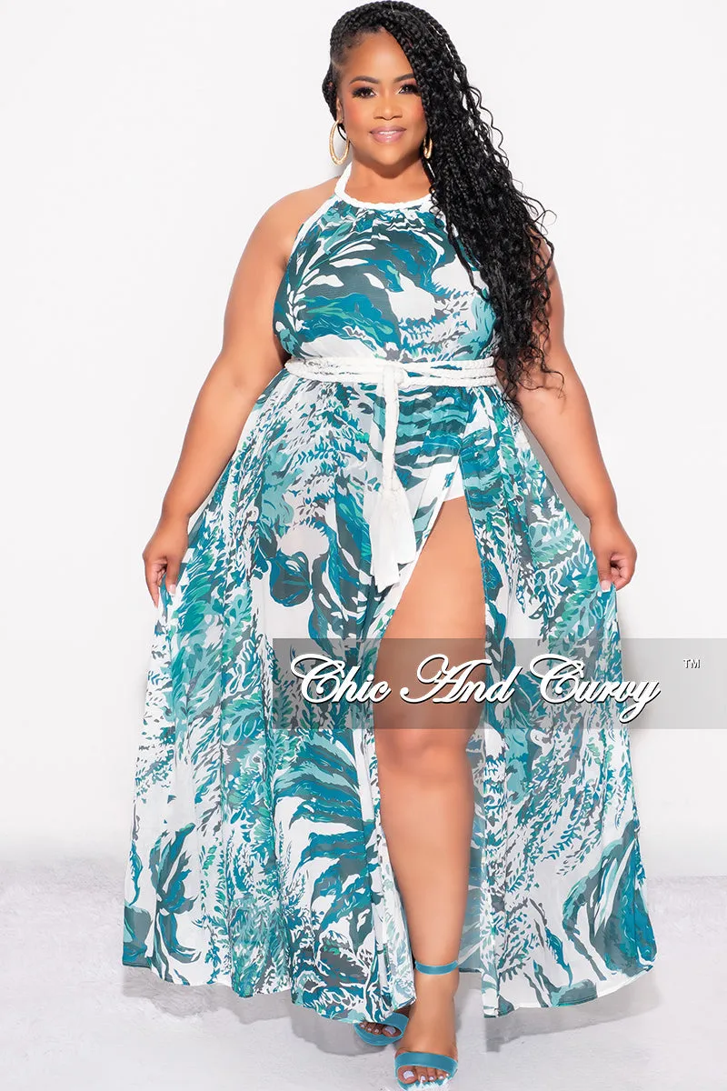 Layered Panel Design Final Sale Plus Size Braided Trim Halter Maxi Dress with Open Back