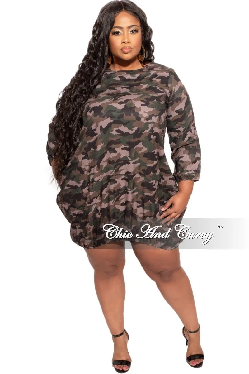 Final Sale Plus Size Bubble Dress in Camouflage Print Relaxed Design Tough Style