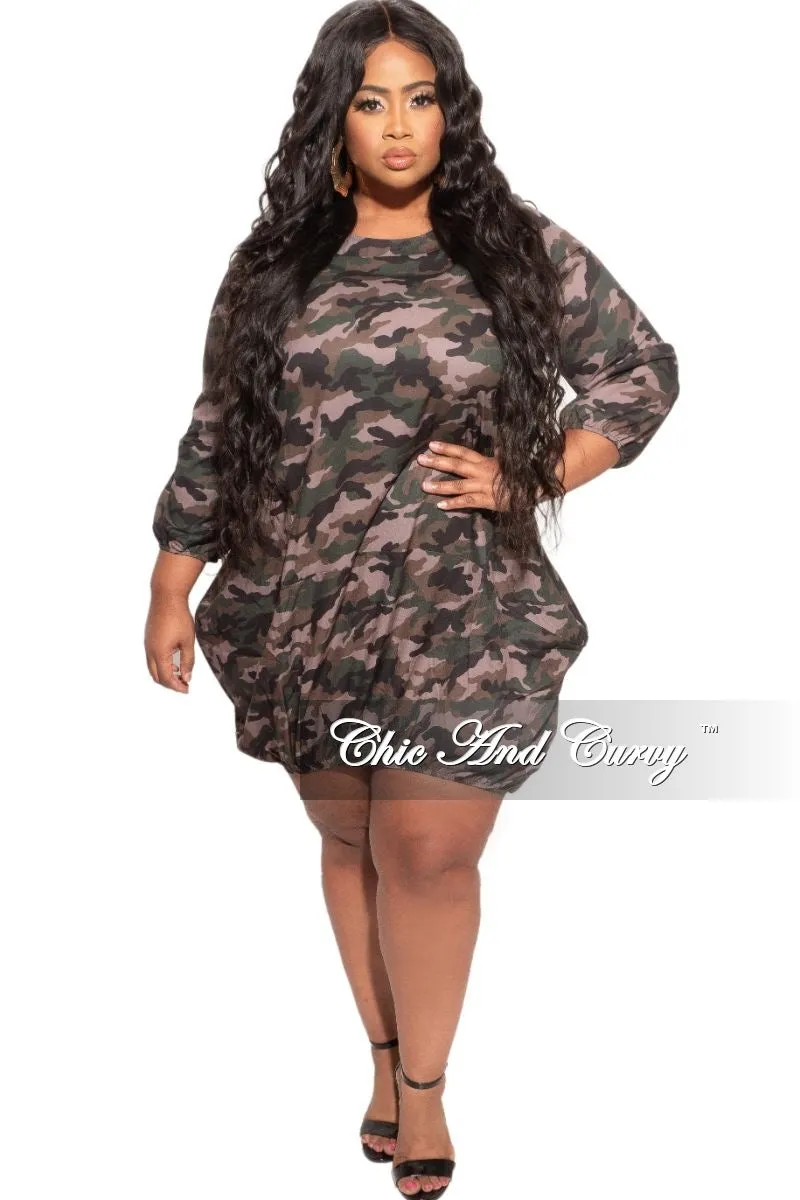 Packable Fit Final Sale Plus Size Bubble Dress in Camouflage Print