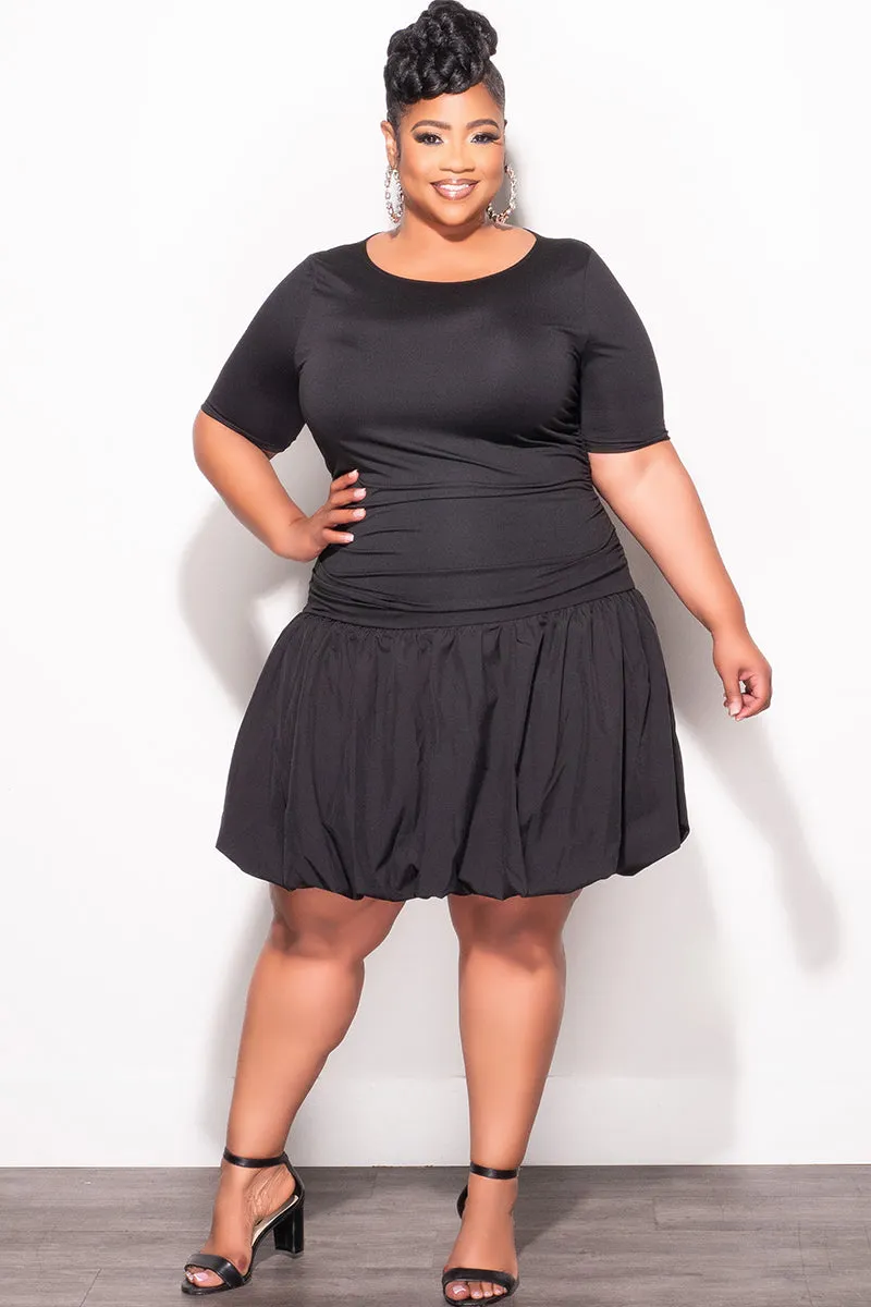 Final Sale Plus Size Bubble Dress with Ruched sides in Black Lightweight Feel