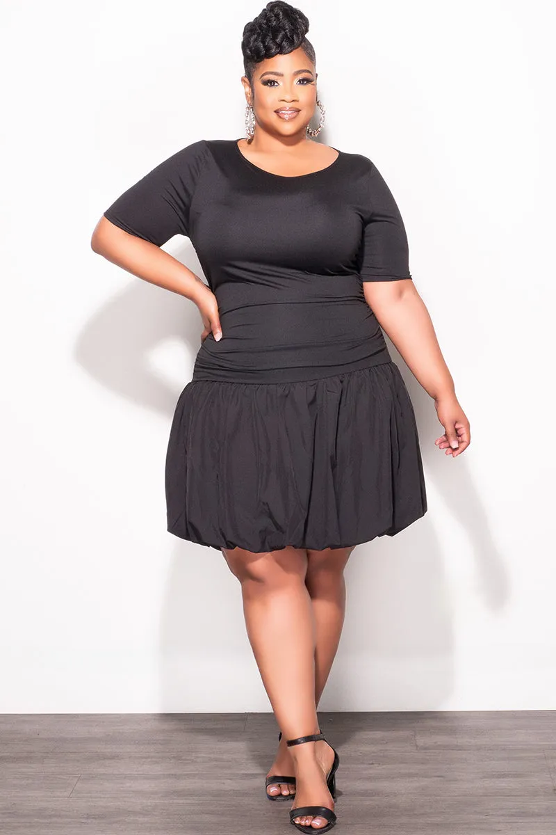 Final Sale Plus Size Bubble Dress with Ruched sides in Black Comfy Active Practical Style