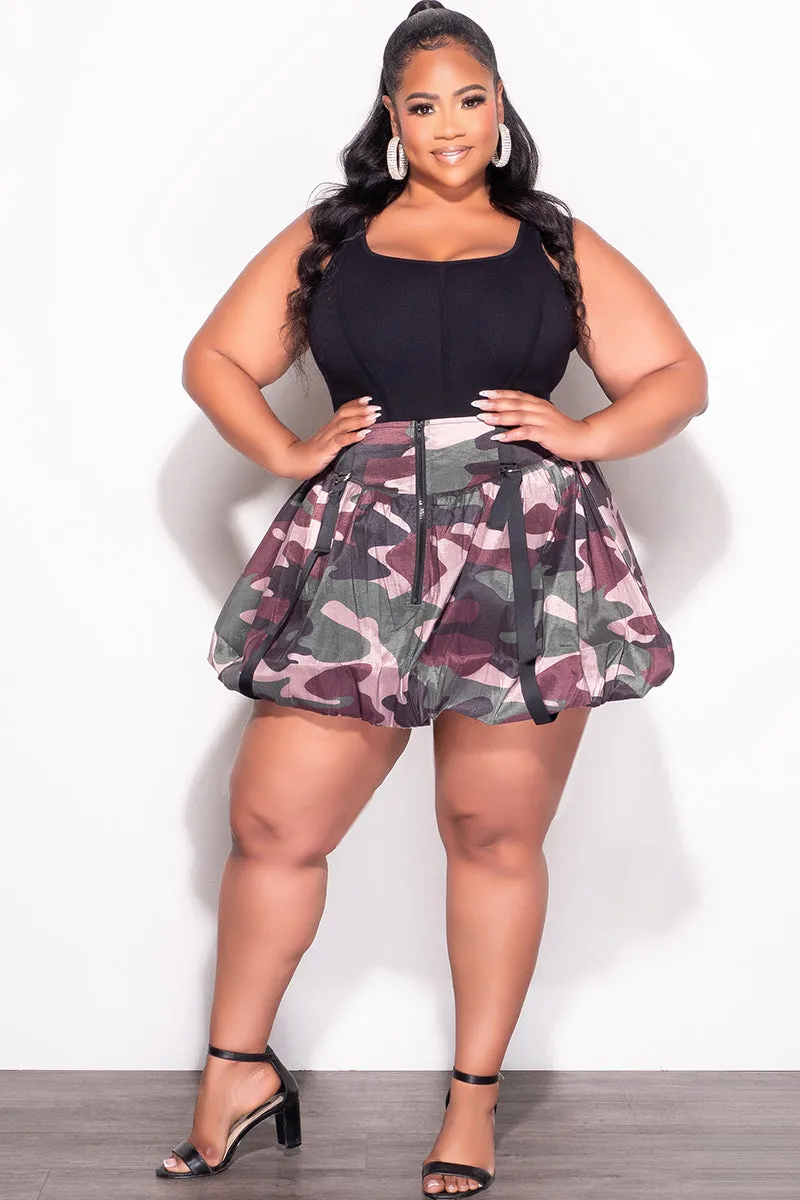 Final Sale Plus Size Bubble Mini Skirt in Camo Print Chilly Weather