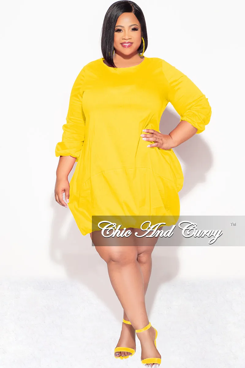 Final Sale Plus Size Bubble Poplin Dress in Mustard Durable Hemming Side slits