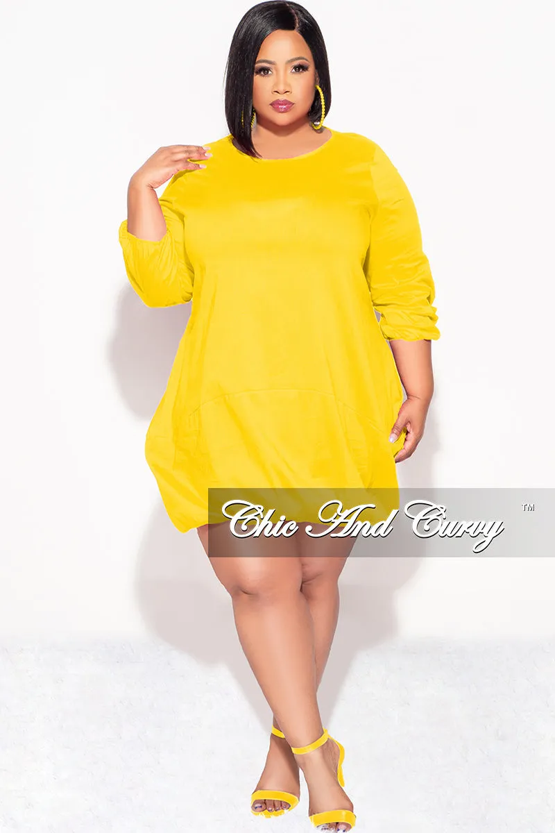 Final Sale Plus Size Bubble Poplin Dress in Mustard Quick Motion Breathable Waist
