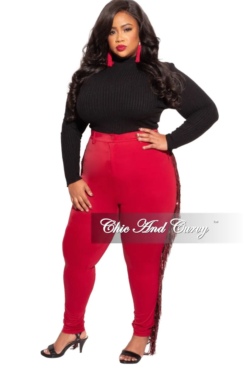 Cozy Movement Final Sale Plus Size Burgundy High Waist Pants with Burgundy Sequin Fringe Trim