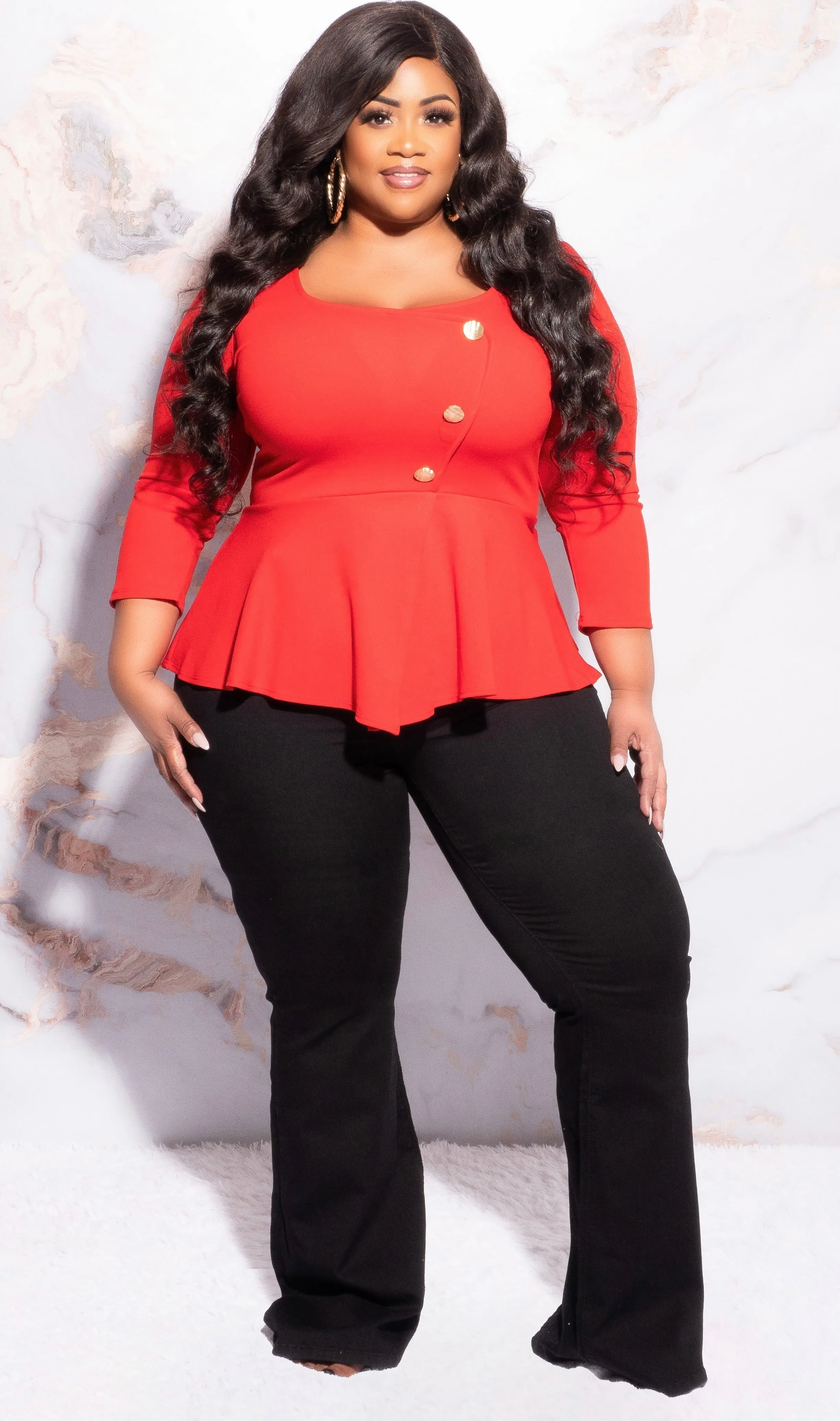 Final Sale Plus Size Button Peplum Top in Red Casual Must-Have