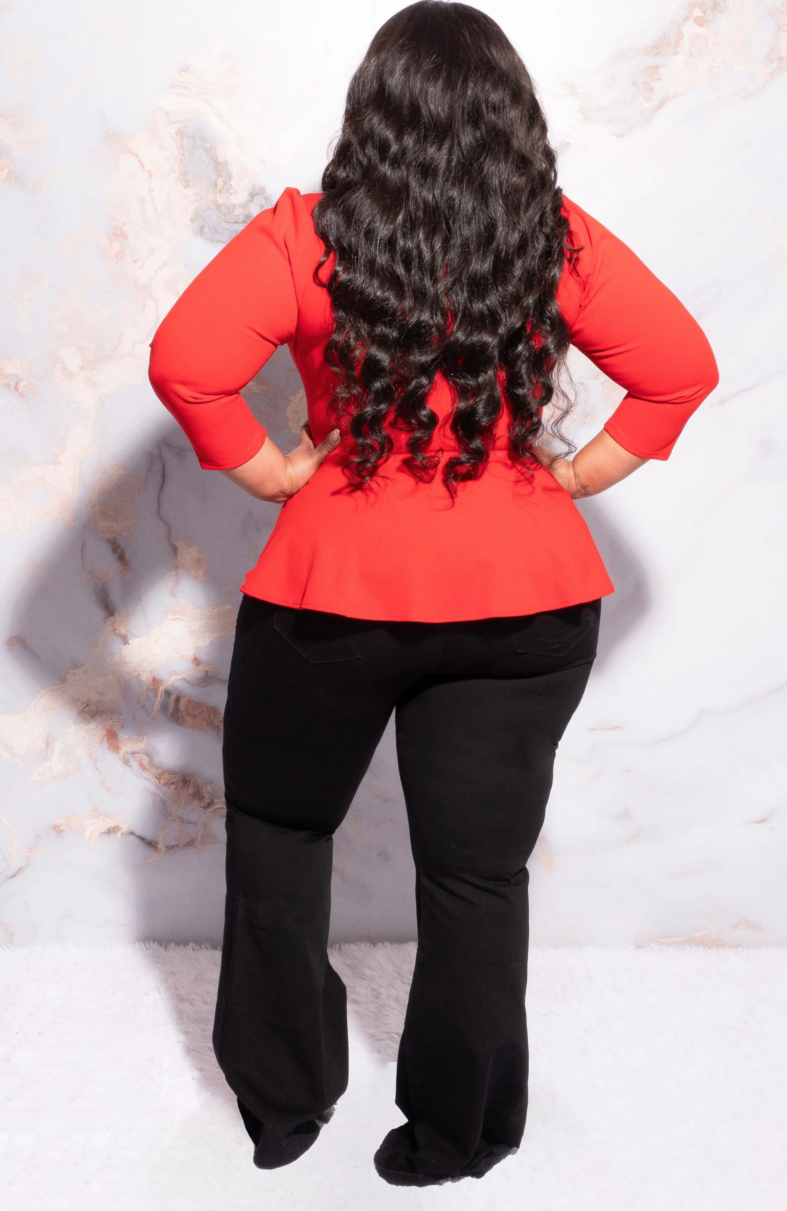 Everyday Essential Final Sale Plus Size Button Peplum Top in Red