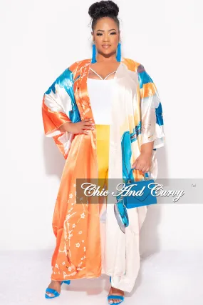 Final Sale Plus Size Caftan in Orange & Turquoise Multi Color Floral Print Low Maintenance