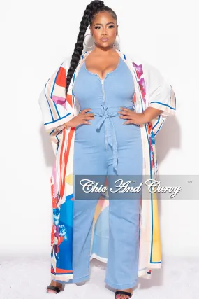 Final Sale Plus Size Caftan in White Multi Color Floral Print Neutral Fit