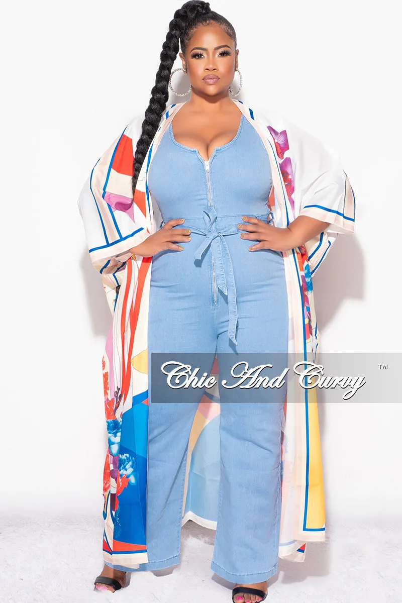 Final Sale Plus Size Caftan in White Multi Color Floral Print Neutral Fit