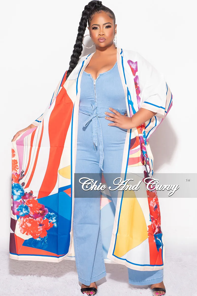 Final Sale Plus Size Caftan in White Multi Color Floral Print All-day Flex slim fit