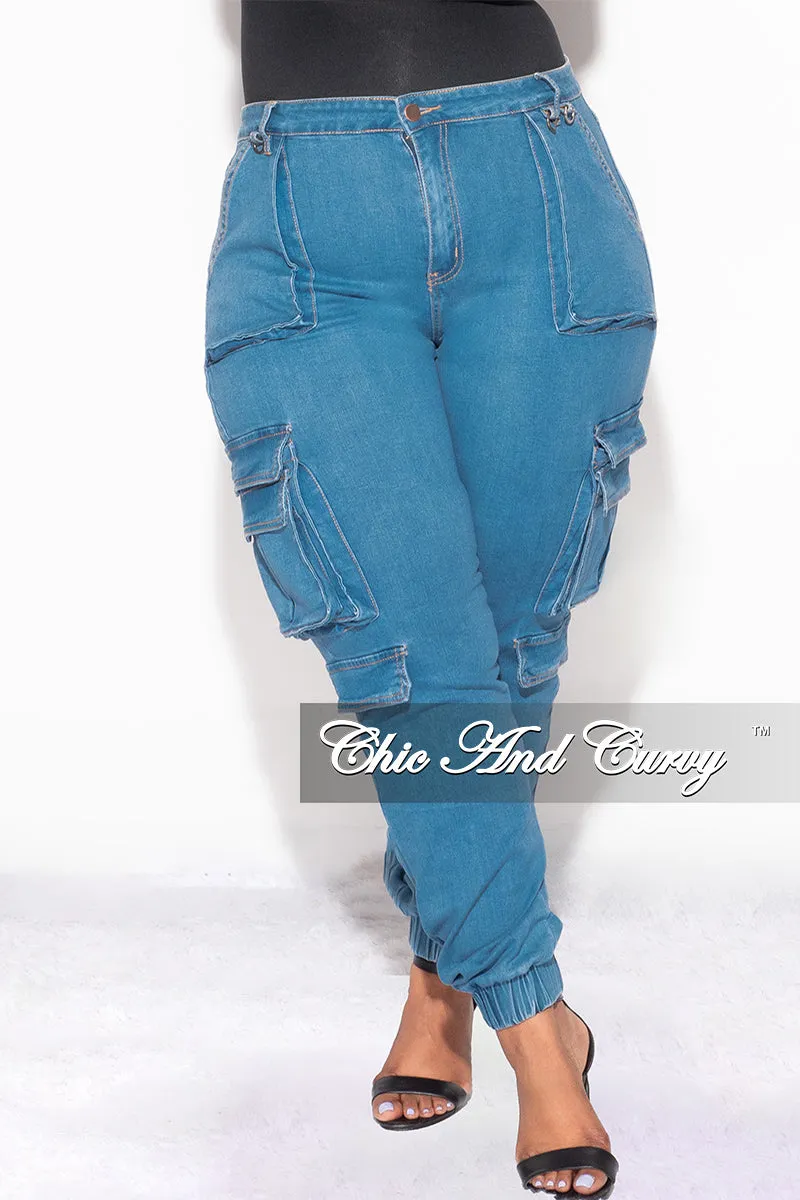 Versatile Comfort Final Sale Plus Size Cargo Jeans in Denim
