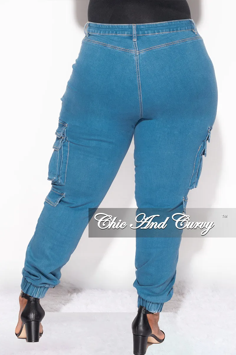 Final Sale Plus Size Cargo Jeans in Denim Comfortable Leg Effortless Look