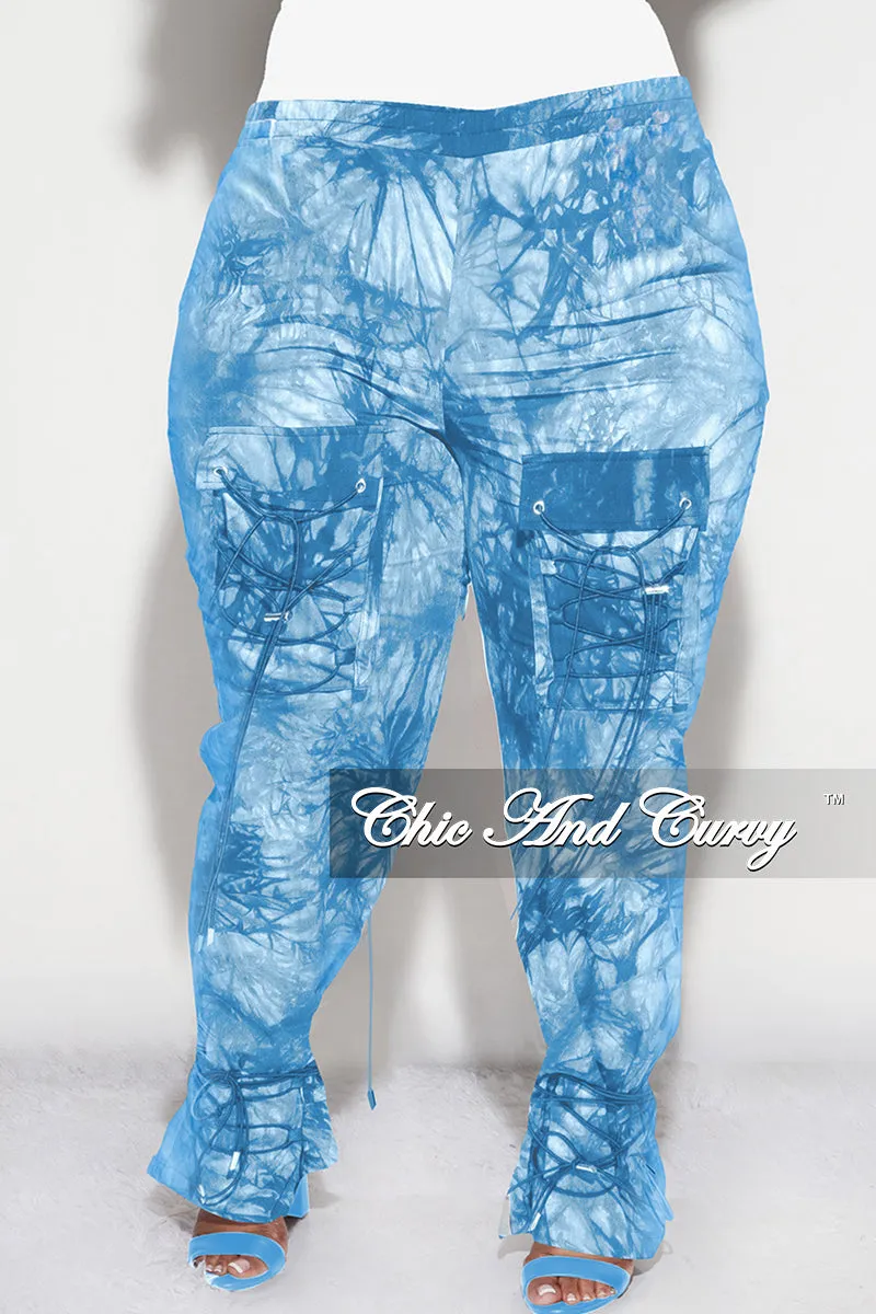 Modern Design RuggedDurability Final Sale Plus Size Cargo Joggers in Blue Tie Dye