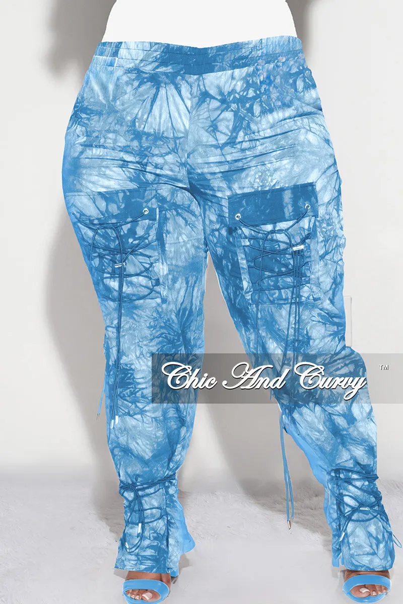 Seamless Design Final Sale Plus Size Cargo Joggers in Blue Tie Dye