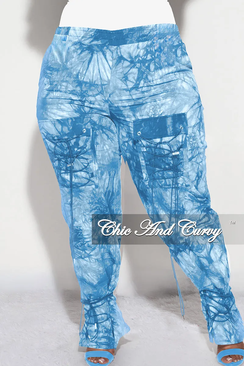 Final Sale Plus Size Cargo Joggers in Blue Tie Dye Solid shade