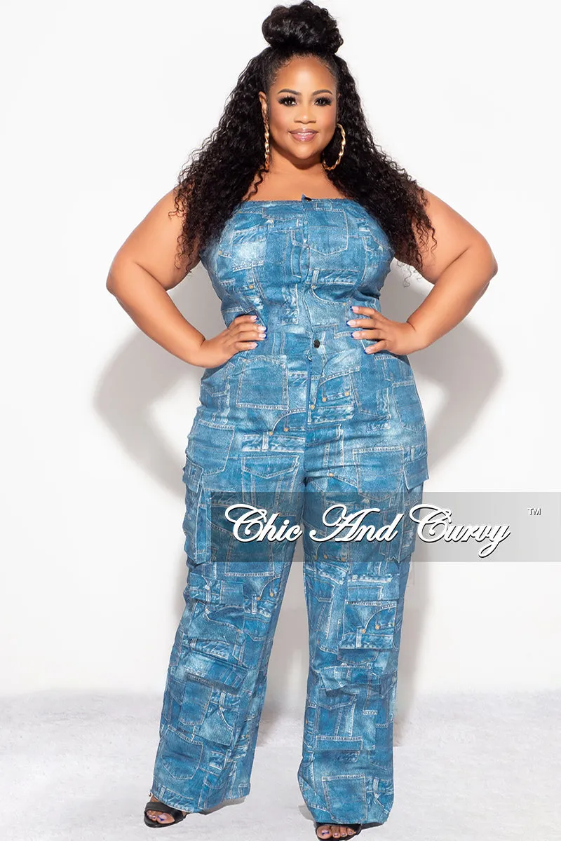 Polyester fabric Plus-size option Final Sale Plus Size Cargo Jumpsuit in Denim