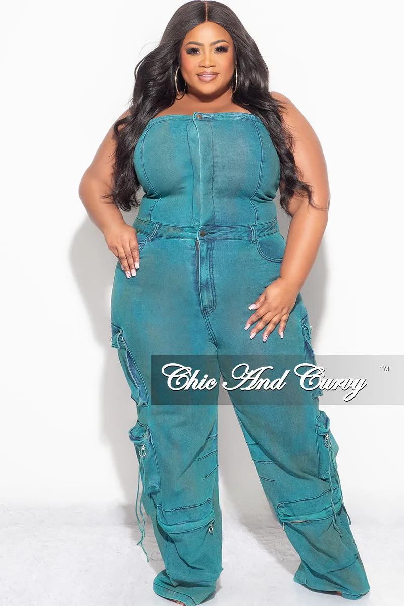 Relaxed fit wear All weather Final Sale Plus Size Cargo Jumpsuit in Washed Teal