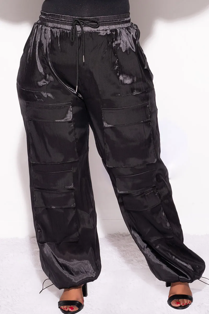 Final Sale Plus Size Cargo Pants in Black Minimal Vibe Minimal Waist