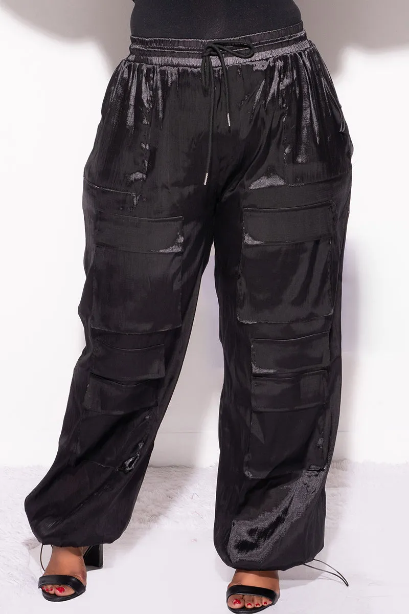 Full Coverage Slim Profile Final Sale Plus Size Cargo Pants in Black